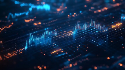 Fototapeta premium Futuristic Neon Data Visualization: Dynamic Financial Analytics and Technological Insights with Glowing Abstract Grid Patterns
