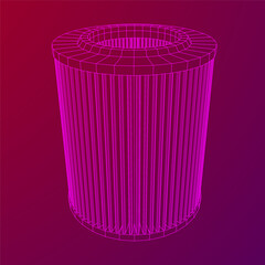 Car engine air filter. Auto spare part. Car care service maintenance. Wireframe low poly mesh vector illustration.