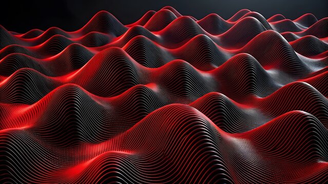Technology modern background with connected dots on 3D wave landscape. Data science, particles, digital world, virtual reality, cyberspace, metaverse concept. . dots connected on the background  - Powered by Adobe