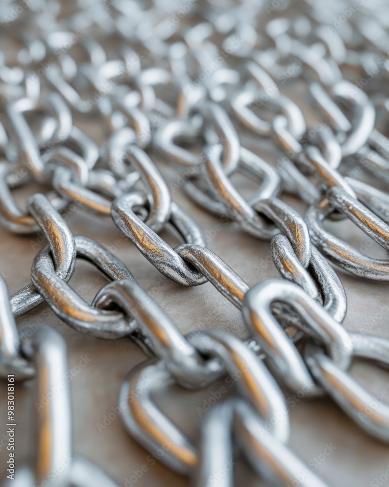 Poster Aerial View of Symmetrical Silver Chains Creating Geometric Pattern with Bright Diffused Lighting