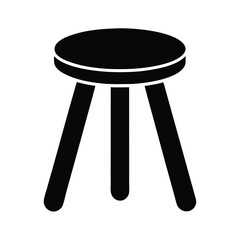 a flat stool with three legs, vector silhouette, isolated white background, 