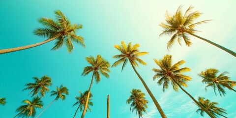 Fototapeta premium A beautiful blue sky with palm trees in the background