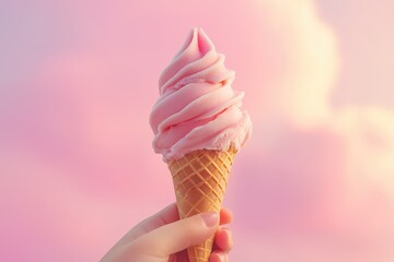 Three colorful soft serve ice cream cones against a dual-tone background. Beautiful simple AI generated image