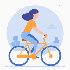 A woman is riding a bicycle in a park. Concept of freedom and enjoyment of outdoor activities