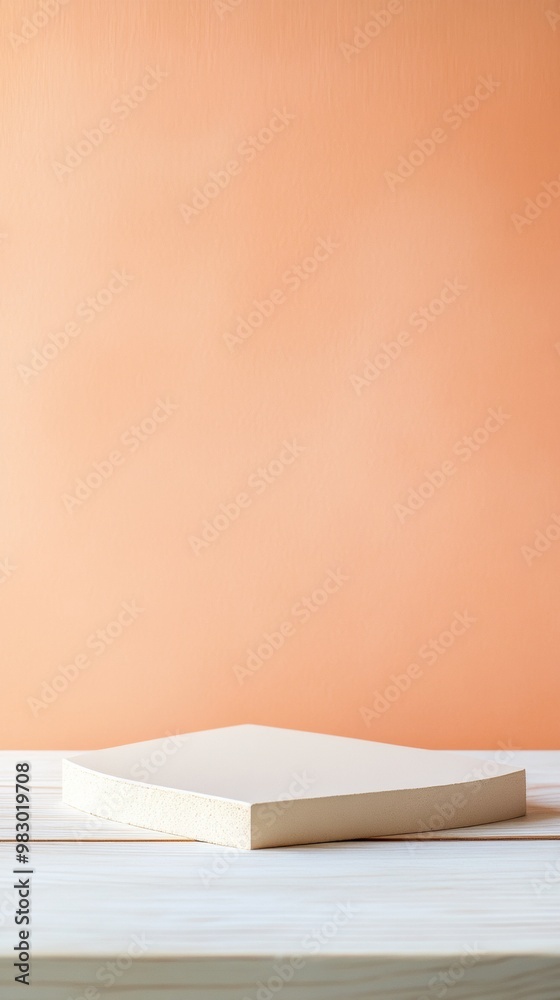 Poster minimalist soft pastel orange table surface for product display with contemporary bokeh floral-theme