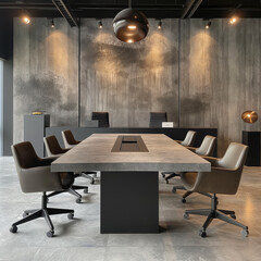 Sober meeting room with exposed plaster