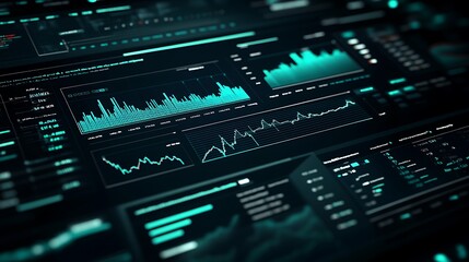 Fototapeta premium Futuristic Neon Data Visualization: Dynamic Financial Analytics and Technological Insights with Glowing Abstract Grid Patterns