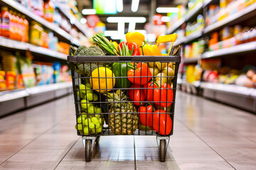 Vibrant grocery cart full of fresh produce
