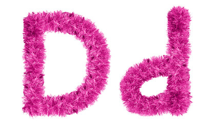 letter D made from New Year's tinsel, isolated Christmas tinsel, tinsel garland