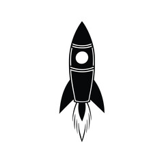 a Minimalist rocket, Vector silhouette, on an isolated white background 