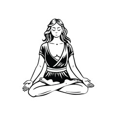 Obraz premium a Young woman is meditating girl sits in a lotus position and meditates, Vector silhouette, on an isolated white background 