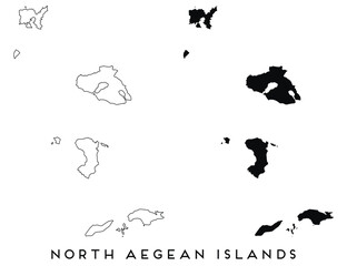 North Aegean Islands map outline and black silhouette vector