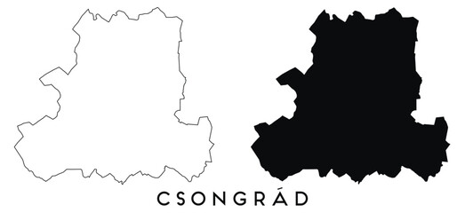 Csongrad map outline and black silhouette vector