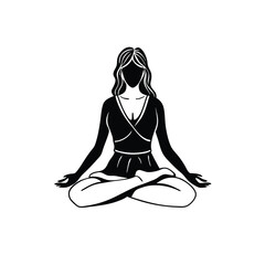 a Young woman is meditating girl sits in a lotus position and meditates, Vector silhouette, on an isolated white background  