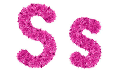 Fototapeta premium letter S made from New Year's tinsel, isolated Christmas tinsel, tinsel garland
