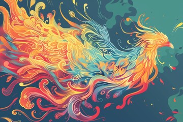 Vibrant phoenix in abstract flames