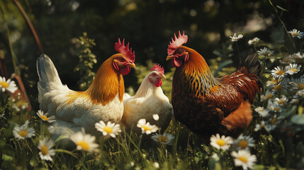Fototapeta premium Flock of Chickens in a Farm Backyard