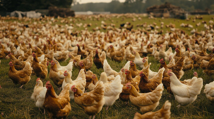 Flock of Chickens in a Farm Backyard