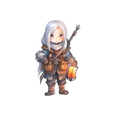 Fototapeta premium watercolor cute little the witcher vector illustration, white background