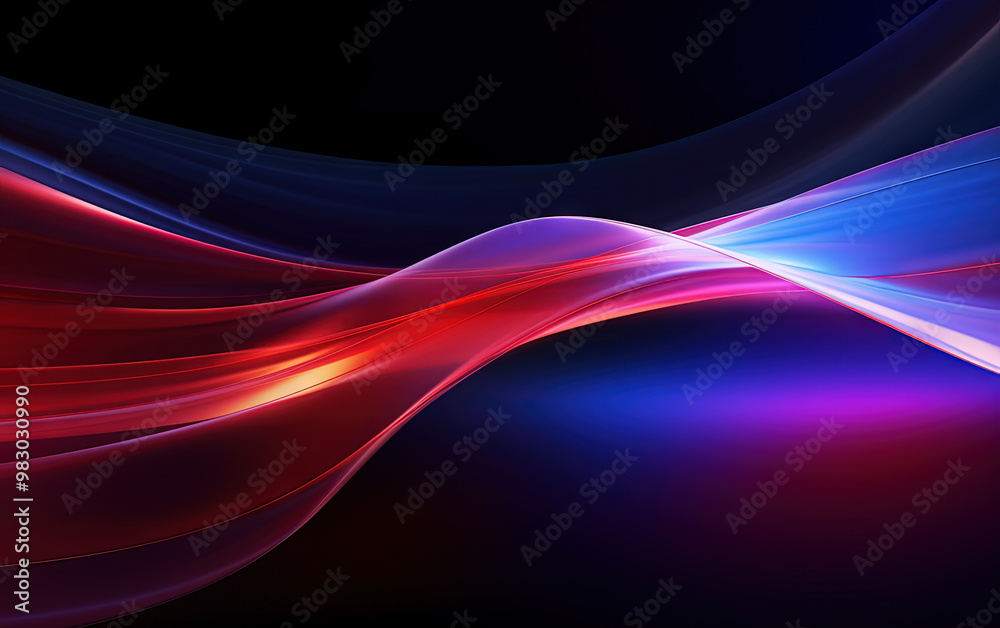 Poster Vibrant abstract blue and red waveform with fluid motion and colorful gradients.