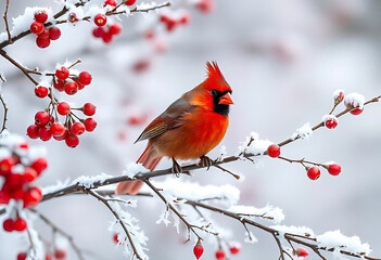 cardinal on a branch winter snow background. generative AI