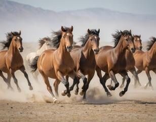 Obraz premium Brown and White Horses Running