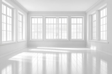 Fototapeta premium A bright, white room with large windows, perfect for a minimalist design.