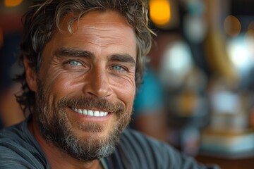 Happy bearded man with a cheerful smile and white teeth