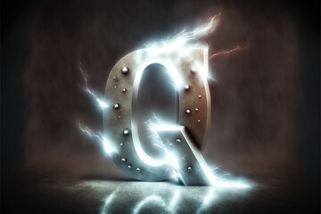 Naklejka premium Metallic letter Q with electric sparkles and lighning bolts effect
