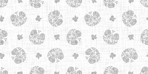 Seamless french taupe floral farmhouse linen printed fabric background. Light mottled grey cottage pattern. Shabby chic woven 2 tone cloth effect. Textile rustic organic ecru neutral all over print.