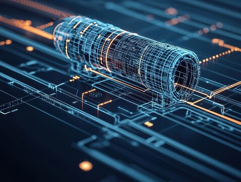 AI-generated blueprint of a hyperloop transport system, futuristic and intricate design, engineering innovation, AI-driven transportation solutions