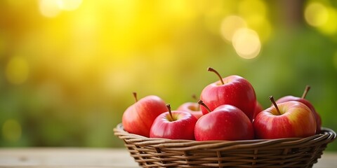 Fresh red apples in a basket on natural background


