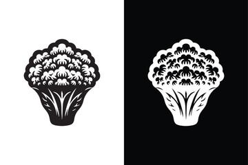 Cauliflower silhouette vector icon with black and white background,