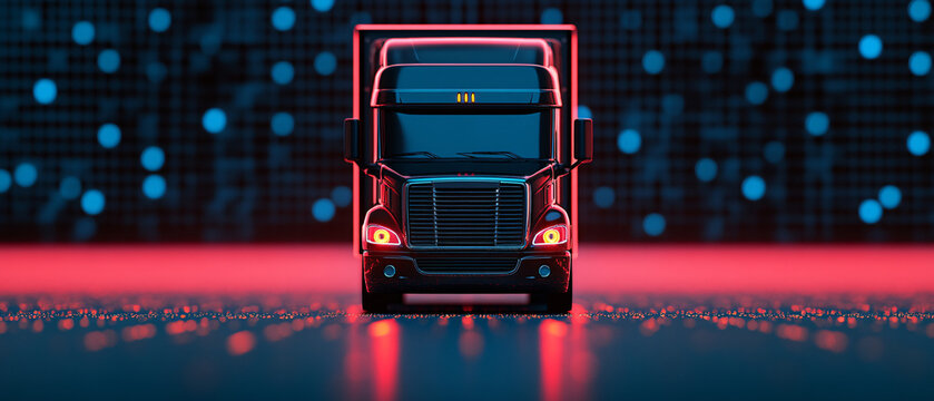 Futuristic truck design with neon lights on a dark background.
