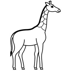 Minimalist Giraffe Outline with Extended Neck on White