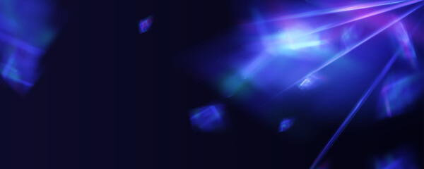 Prism overlay from the sun's rays on the blue wall. Blurred shadows in the room. Soft overlay of natural light. Abstract background for product presentation for studio.Natural light layout.