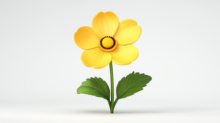 Colorful buttercup in yellow, realistic image, set against on flat background.