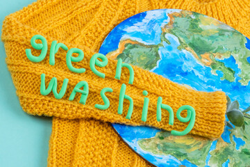 Creative concept illusion of sustainability and environmental responsibility of greenwashing in fashion. Misleading consumers by making false promises about their commitment to sustainability.