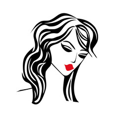 Beautiful silhouette of girl, woman. Salon logo,  illustration on white background raster version