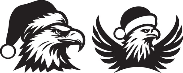 Merry Christmas and Santa Claus Eagle Birds Silhouette Vectors 