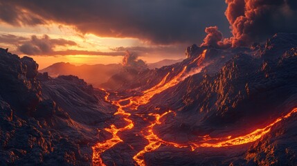 Fototapeta premium Volcanic Eruption at Sunset