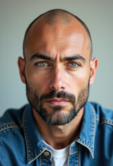 Obraz premium デニムジャケットを着た真剣な表情の男性