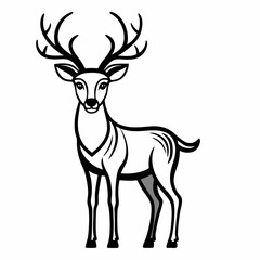 Elegant Black Deer Line Art with Antlers on White Background