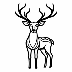 Elegant Black Deer Line Art with Antlers on White Background