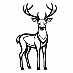 Elegant Black Deer Line Art with Antlers on White Background
