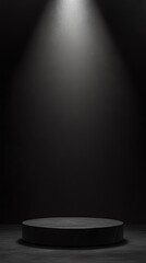 A minimalist black stage illuminated by a spotlight, perfect for presentations, performances, or creative displays.