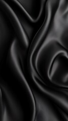 Fototapeta premium Elegant black satin fabric, showcasing smooth, luxurious texture with gentle folds and curves, perfect for backgrounds and designs.