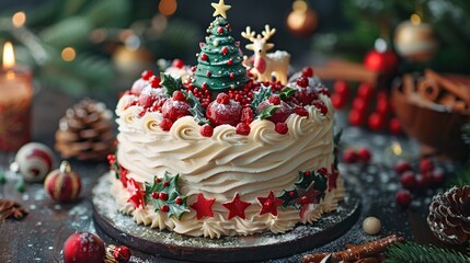 Christmas Cake with Festive Decorations