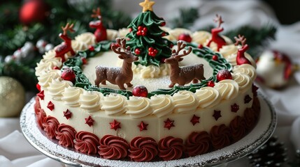 Delicious Christmas Cake with Reindeer Decoration