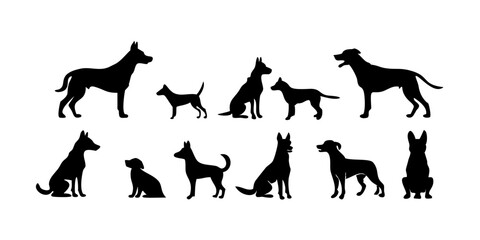 dog vector, silhouette dog, black dog, and dog house in different styles